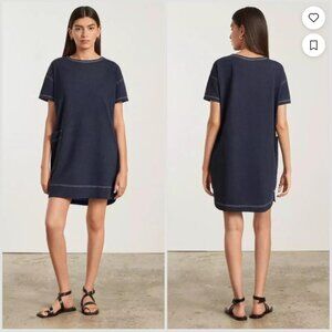 Organic Cotton Weekend Tee T-Shirt Relaxed Crewneck Mini Dress Navy Blue